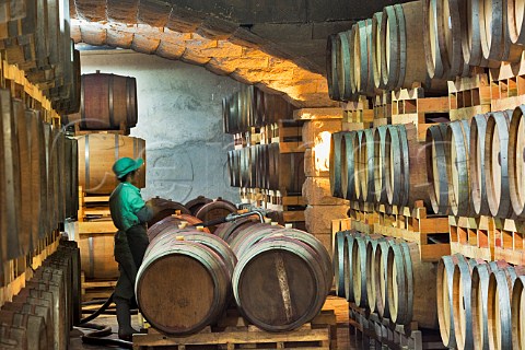 Barrel cellar at Chateau ChangyuCastel a joint venture winery on the outskirts of Yantai Shandong Province China