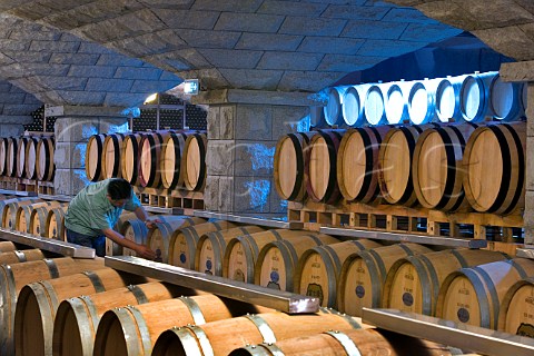 Barrel cellar at Chateau ChangyuCastel a joint venture winery near Yantai Shandong Province China