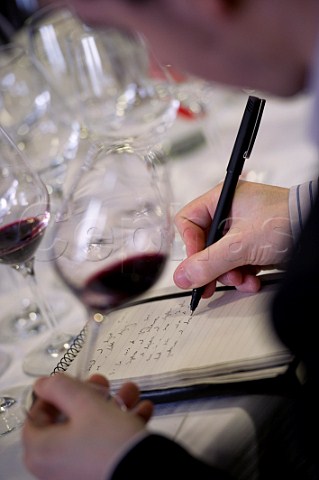 Making notes at the En Primeur tasting of the 2009 vintage held at Chteau PetitVillage Pomerol Bordeaux France