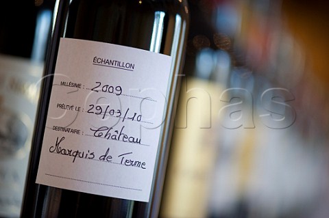 Bottle of Chteau Marquis de Terme at En Primeur tasting of the 2009 vintage at the chteau  Margaux Bordeaux France