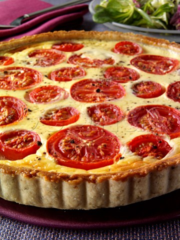 Tomato quiche and salad