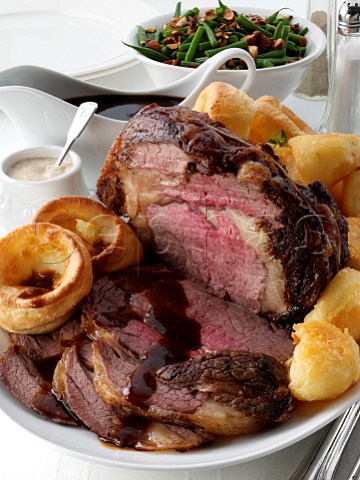 Boned roast rib of beef table setting