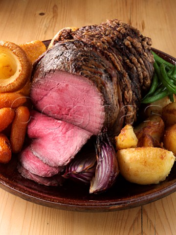 Irish roast beef joint with vegetables