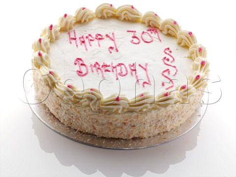A birthday cake on a white background