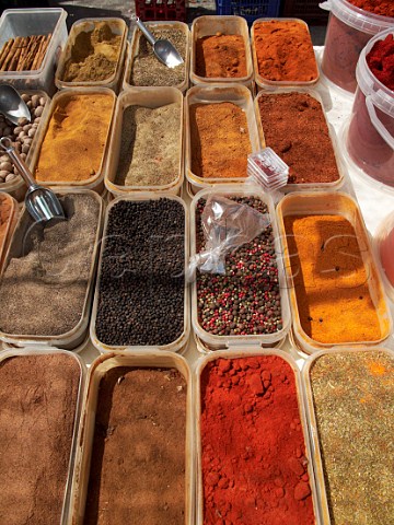 Spices for sale on market stall  El Bosque Sierra de Cdiz Andaluca Spain