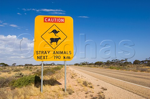 Warning sign on the Eyre Highway across the Nullarbor Plain Western Australia