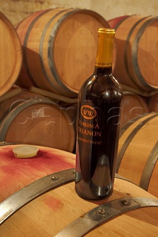 Bottle of Trianon in the barrel cellar of Williamsburg Winery Williamsburg Virginia USA