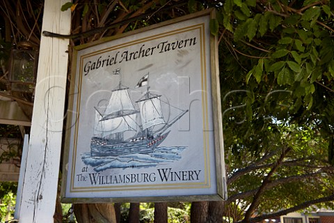 Sign for the Gabriel Archer Tavern at Williamsburg Winery Williamsburg Virginia USA