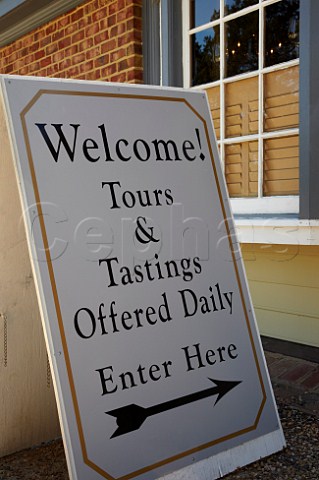 Welcome sign for visitors to Williamsburg Winery Williamsburg Virginia USA