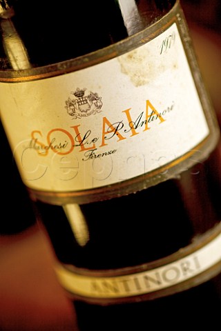 Bottle of the first vintage of Antinori Solaia 1979 in the archive cellar at Villa Tignanello Montefiridolfi Tuscany Italy