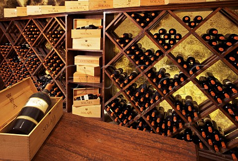 Bottles of Solaia in the archive cellar of Antinori at Villa Tignanello Montefiridolfi Tuscany Italy
