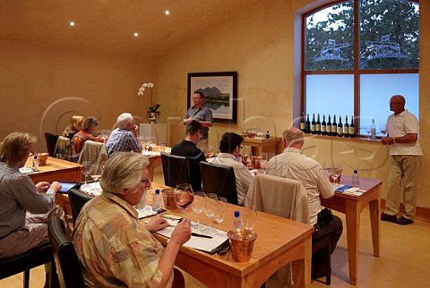 Group of winewriters tasting with winemaker Abrie Beeslaar and owner Johann Krige at Kanonkop Stellenbosch Western Cape South Africa  SimonsbergStellenbosch