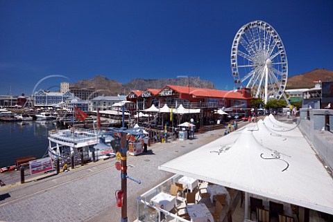 VA Waterfront restaurant with Wheel of Excellence and Table Mountain beyond  Cape Town Western Cape South Africa