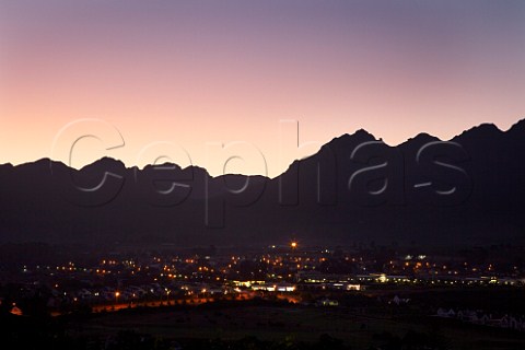 Dawn breaking over the Stellenbosch Mountains Stellenbosch Western Cape South Africa