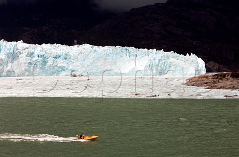 Boat passing the Amalia Glacier also known as Skua Glacier in the Bernardo OHiggins National Park Patagonia Chile