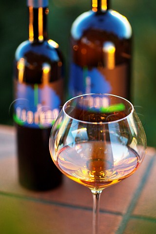 Bottles and glass of Radikon Ribolla Gialla at sunset Oslavia Friuli Italy   Collio