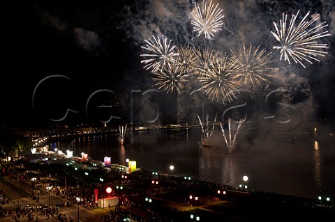 Fireworks over the Garonne River during the Fte le Vin in Bordeaux Gironde France