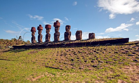 Moais with topknots at Ahu Nau Nau Easter Island