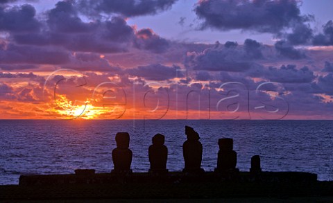 Moais at Tahai ceremonial complex near Hanga Roa Easter Island