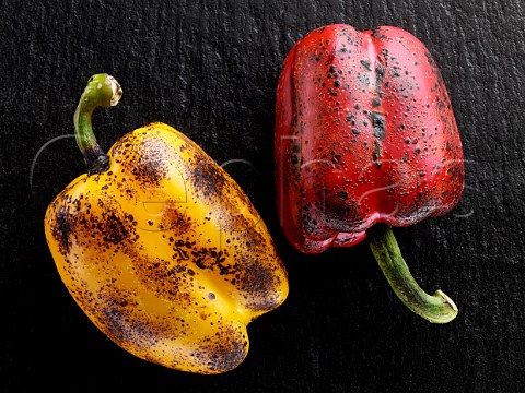Flamed red and yellow peppers