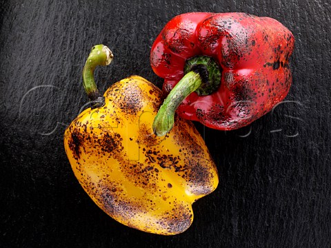 Flamed red and yellow peppers