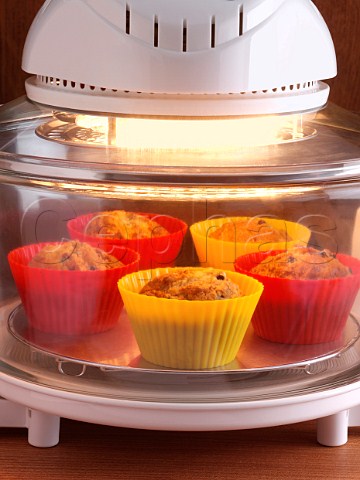 Halogen oven with blueberry muffins