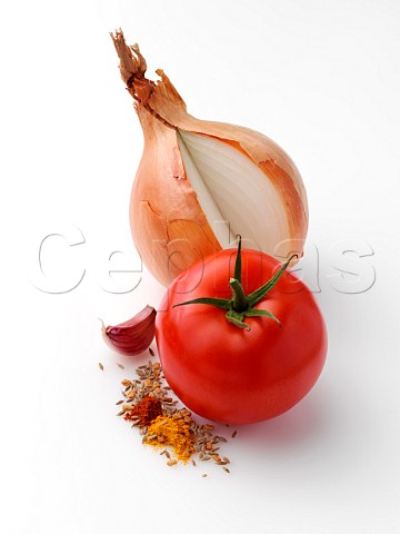 Tomato onion garlic fenugreek cumin turmeric chili powder