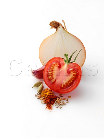 Tomato onion garlic fenugreek cumin turmeric chilli powder