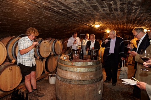 Sylvain Pataille conducts a tasting in his cellar for members of The Athenaeum Club Domaine Sylvain Pataille MarsannaylaCte CtedOr France  Marsannay