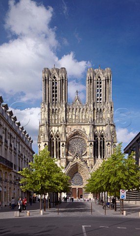 NotreDame Cathedral and Rue Rockefeller Reims Marne France