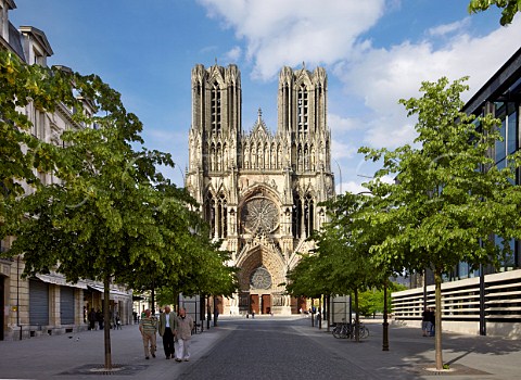 NotreDame Cathedral and Rue Rockefeller Reims Marne France