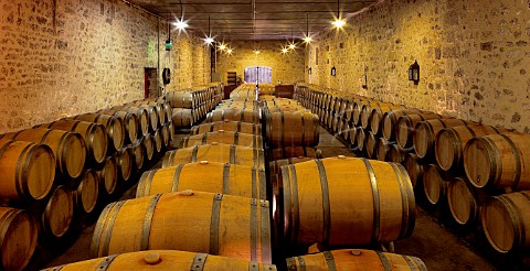 Barrel cellar of Chteau Fonroque  Stmilion Gironde France  Saintmilion  Bordeaux