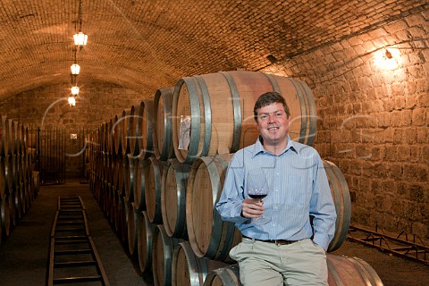 Andres Cabellero winemaker in the barrel cellar of Via Santa Carolina Maipo Valley Chile