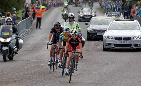 London Surrey Cycle Classic August 2011  The early break  led by Tom Murray with Cleberson Weber Kristian House and Liam Holohan behind  passing through West Molesey