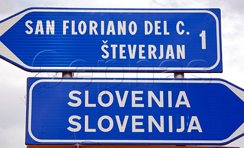 Road signs in Italian and Slovenian near San Floriano del Collio Friuli Italy  Collio