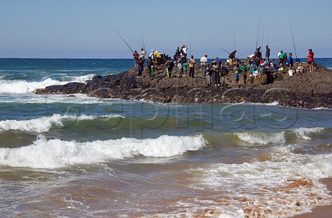 Fishing from the rocks at Amanzimtoti KwaZuluNatal South Africa