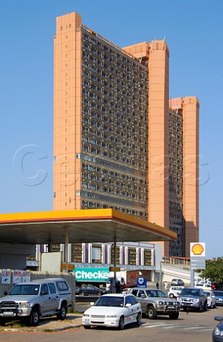 Shell garage and high rise block of flats Amanzimtoti KwaZuluNatal South Africa