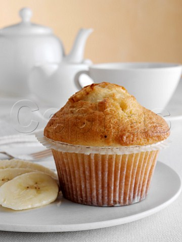 Breakfast banana muffin with fruit and tea set