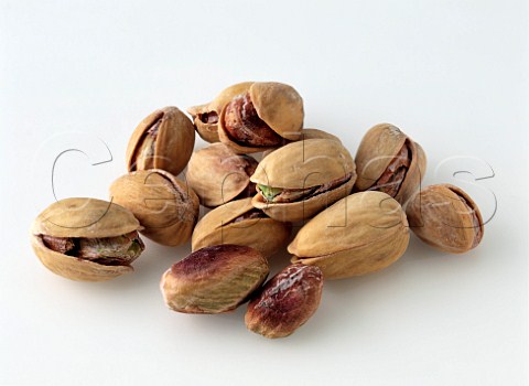 Pistachio nuts on a white background