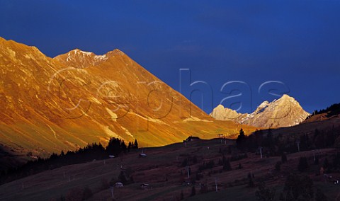 Late evening light on the Chane du Bargy above the Col de la Colombire viewed from Le Chinaillon Le GrandBornand HauteSavoie France