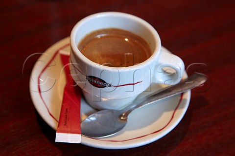 Cup of espresso coffee on a caf table Paris France