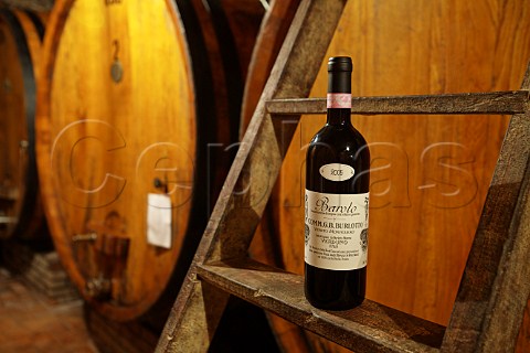 Bottle of Barolo Vigneto Monvigliero 2005 in cellar of Commendatore GB Burlotto  Verduno Piemonte Italy   Barolo