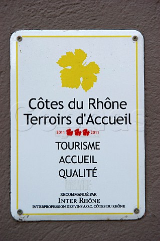 Ctes du Rhne Terroirs dAccueil sign on wall of M Chapoutier TainlHermitage Drme France