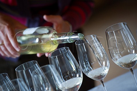 Pouring Pavillon Blanc at the En Primeur tasting of the 2011 vintage Chteau Margaux Margaux France  Bordeaux
