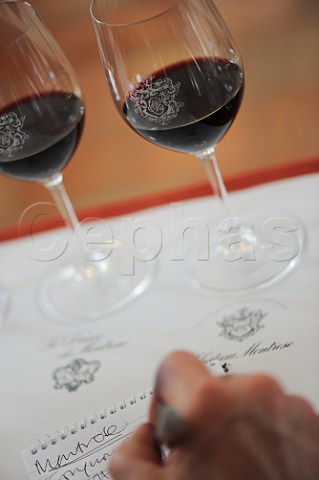 Writing notes at the En Primeur tasting of the 2011 vintage at Chteau Montrose StEstphe France Bordeaux