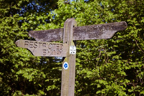 Signpost on the Clarendon Way in Farley Mount Country Park west of Winchester The Way is a 24mile walk joining the two Wessex cities of Winchester and Salisbury Hampshire England