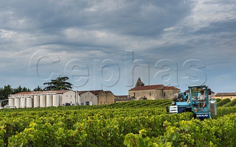 Machine harvesting in vineyard at StMartial Gironde France  Premires Ctes de Bordeaux  Bordeaux
