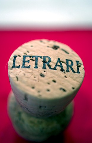 Cork from bottle of Letrari sparkling wine Trentino Italy
