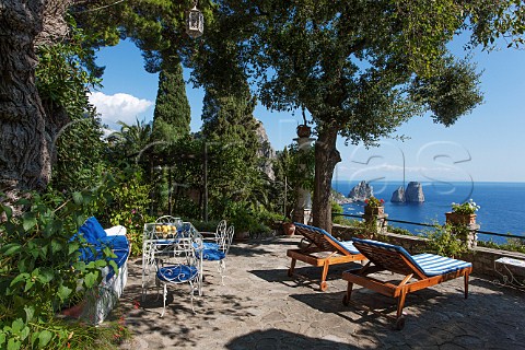 Garden terrace overlooking the Faraglioni on the Isle of Capri Campania Italy