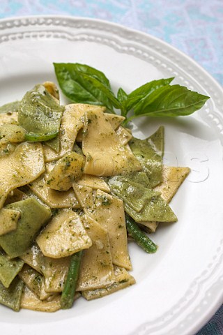 Maltagliati pasta with pesto green beans and potatoes  Hosteria Sutta Ca Albenga Liguria Italy